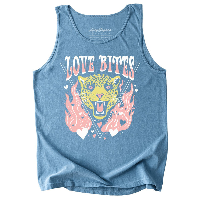 Love Bites Comfort Colors Graphic Tank Top - Ice Blue