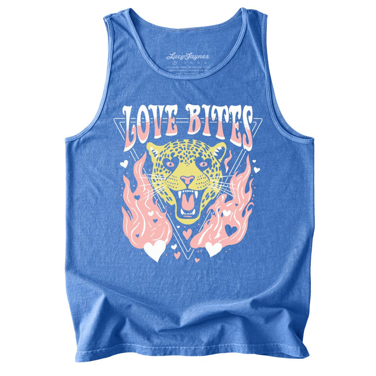 Love Bites Comfort Colors Graphic Tank Top - Flo Blue