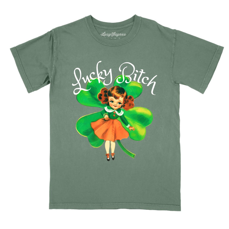 Lucky Bitch - Moss - Comfort Colors Tee