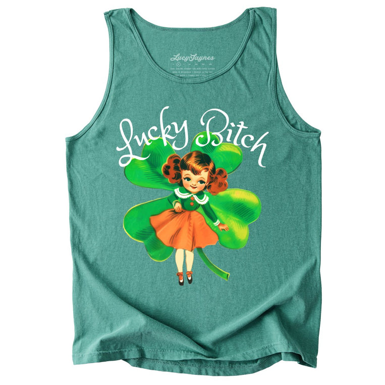 Lucky Bitch Comfort Colors Graphic Tank Top - Light Green