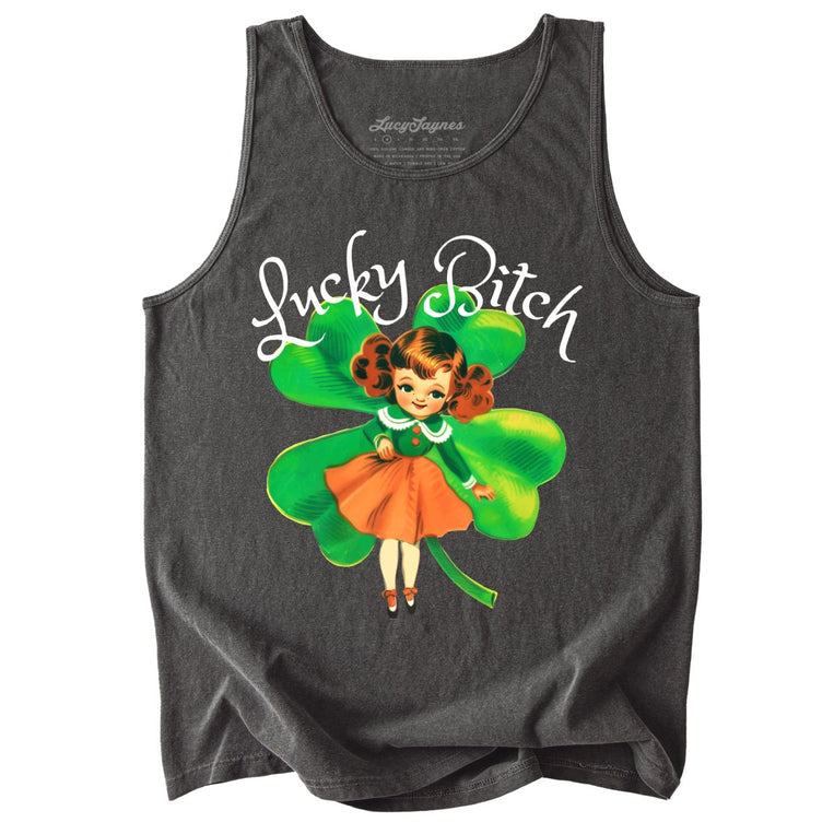 Lucky Bitch Comfort Colors Graphic Tank Top - Pepper