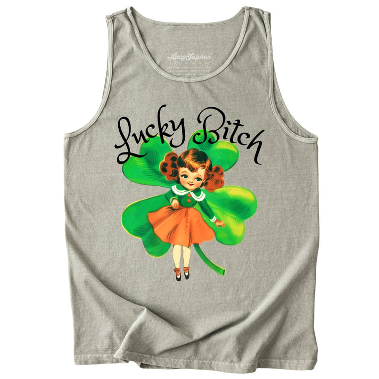 Lucky Bitch Comfort Colors Graphic Tank Top - Sandstone