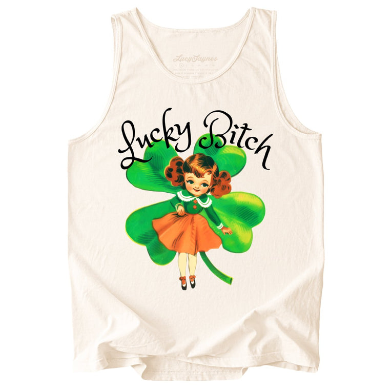 Lucky Bitch Comfort Colors Graphic Tank Top - Ivory