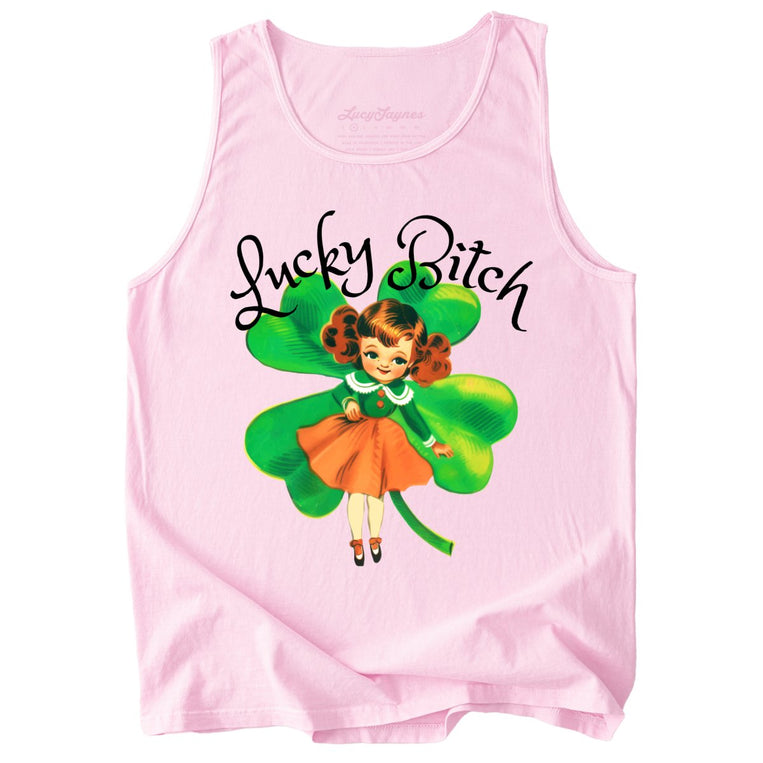 Lucky Bitch Comfort Colors Graphic Tank Top - Blossom