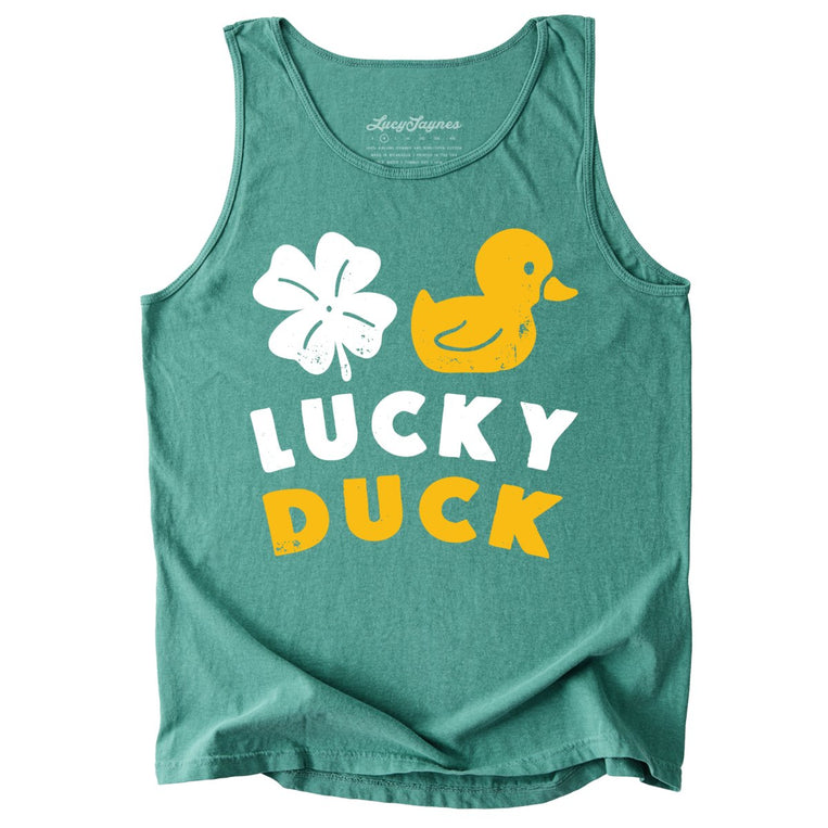 Lucky Duck Comfort Colors Graphic Tank Top - Light Green
