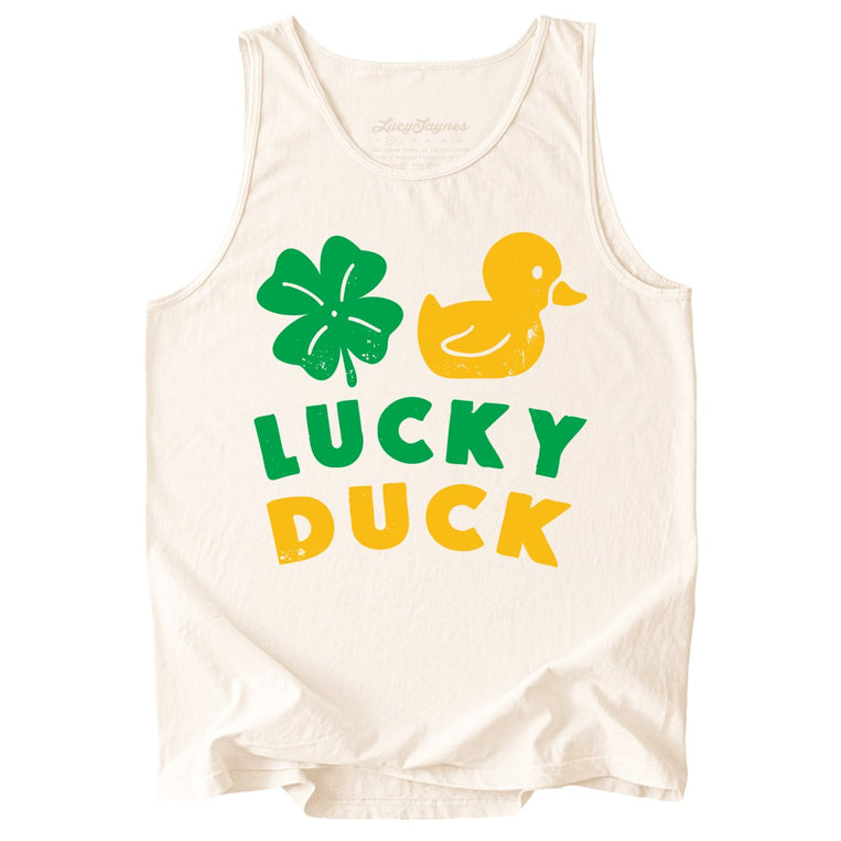 Lucky Duck Comfort Colors Graphic Tank Top - Ivory