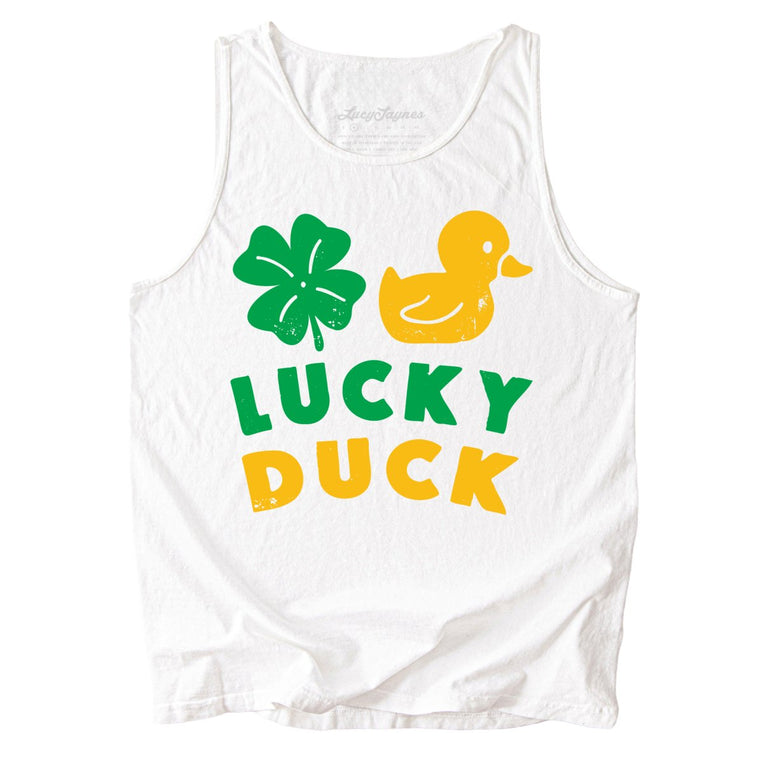 Lucky Duck Comfort Colors Graphic Tank Top - White