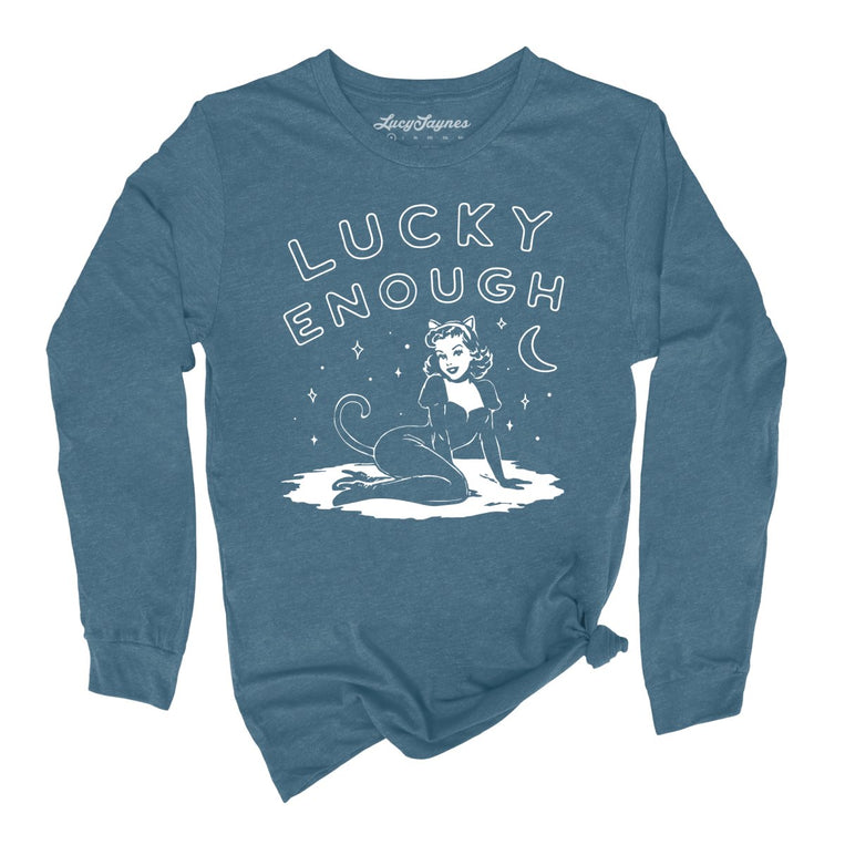 Lucky Enough - Heather Deep Teal - Unisex Long Sleeve T-Shirt