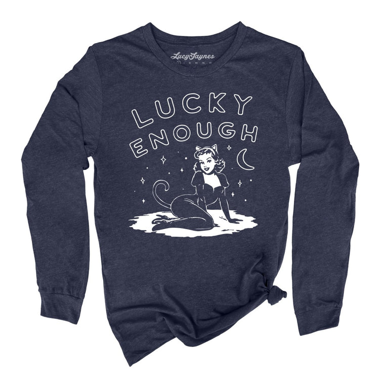 Lucky Enough - Heather Navy - Unisex Long Sleeve T-Shirt