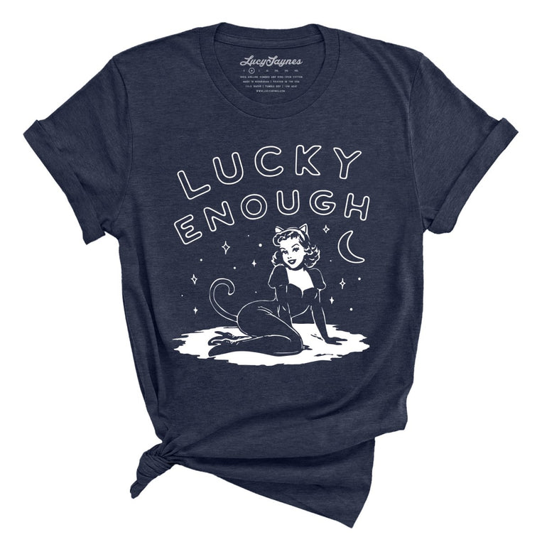 Lucky Enough - Heather Midnight Navy - Unisex T-Shirt