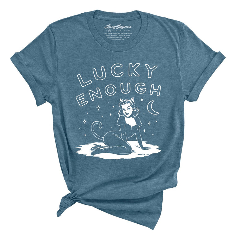 Lucky Enough - Heather Deep Teal - Unisex T-Shirt