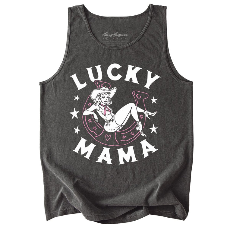 Lucky Mama Comfort Colors Graphic Tank Top - Pepper
