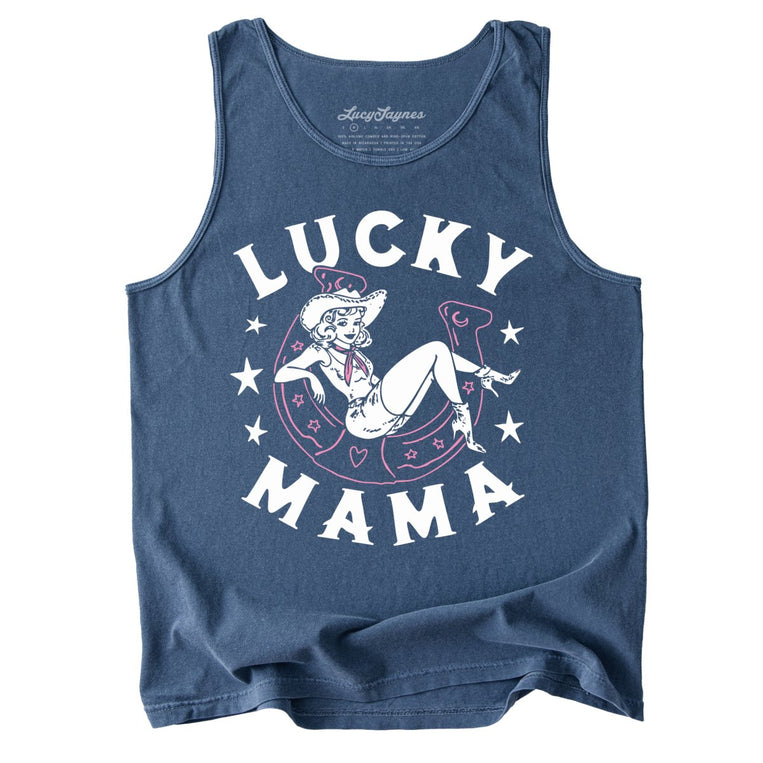 Lucky Mama Comfort Colors Graphic Tank Top - Denim