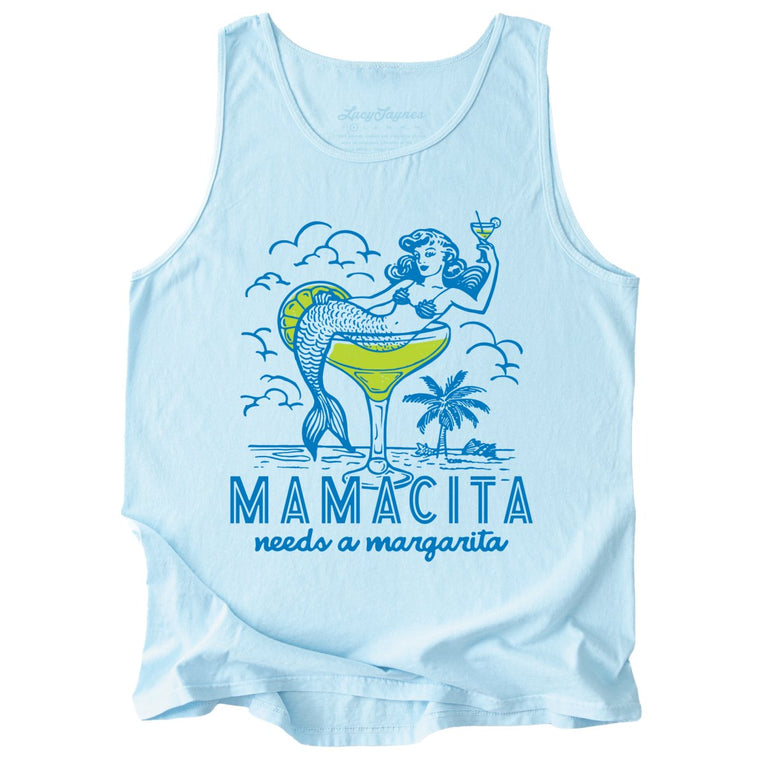 Mamacita Needs A Margarita Comfort Colors Graphic Tank Top - Chambray