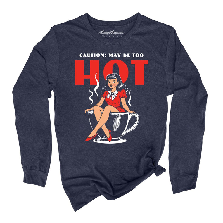 May Be Too Hot Coffee Pinup - Heather Navy - Front