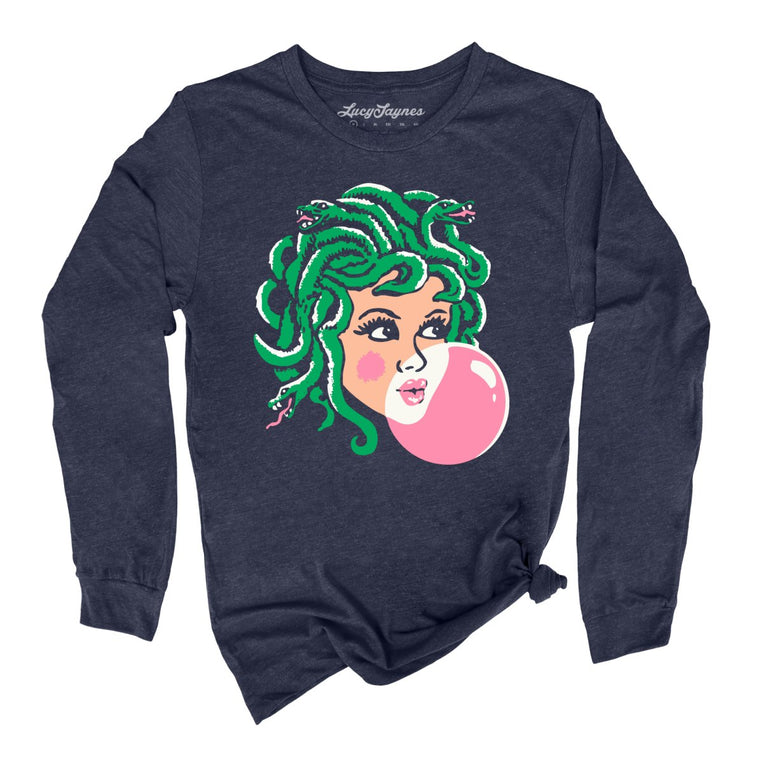 Medusa Bubblegum - Heather Navy - Unisex Long Sleeve T-Shirt