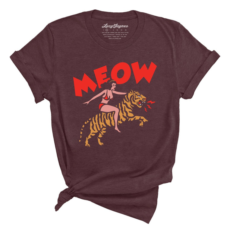 Meow Tiger - Heather Maroon - Front