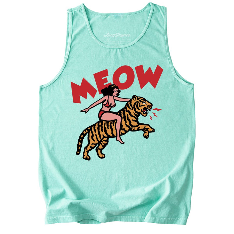 Meow Tiger Comfort Colors Graphic Tank Top - Island Reef