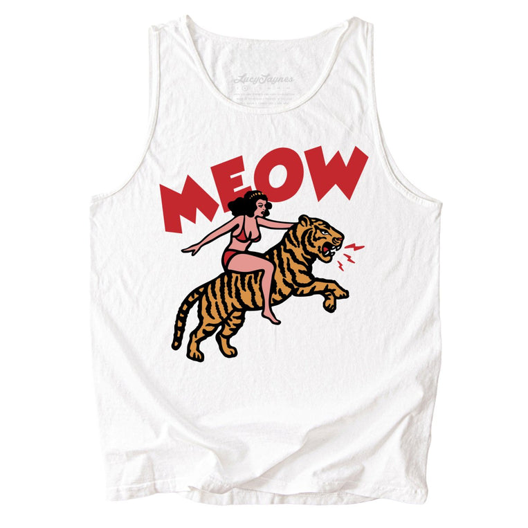 Meow Tiger Comfort Colors Graphic Tank Top - White