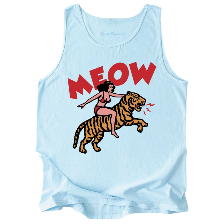 Meow Tiger Comfort Colors Graphic Tank Top - Chambray