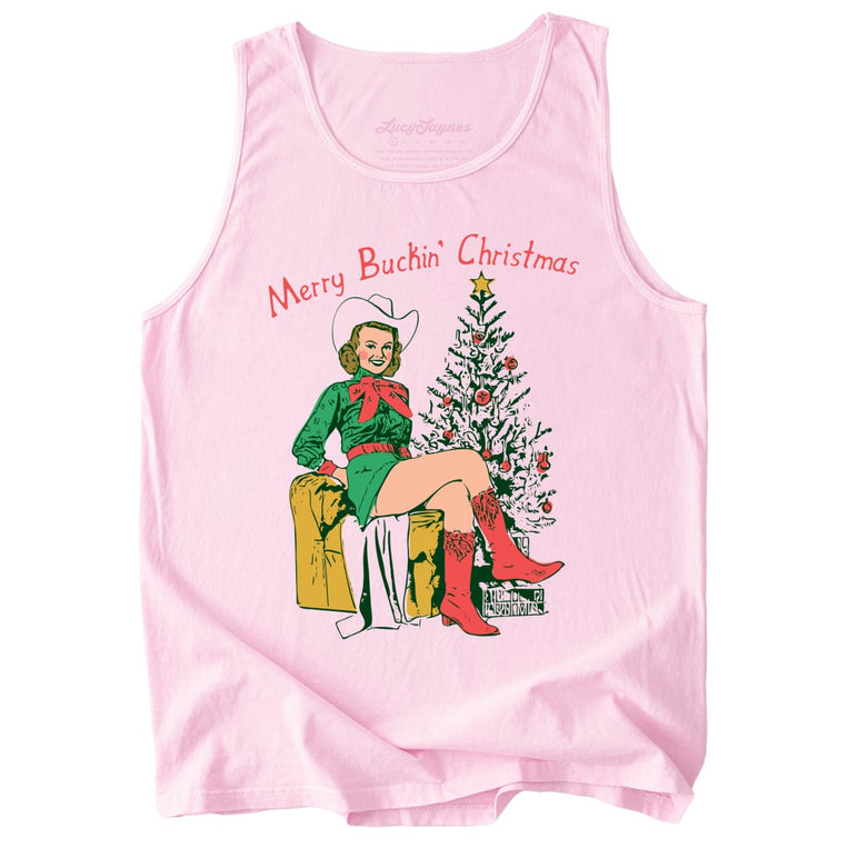 Merry Buckin' Christmas Comfort Colors Graphic Tank Top - Blossom
