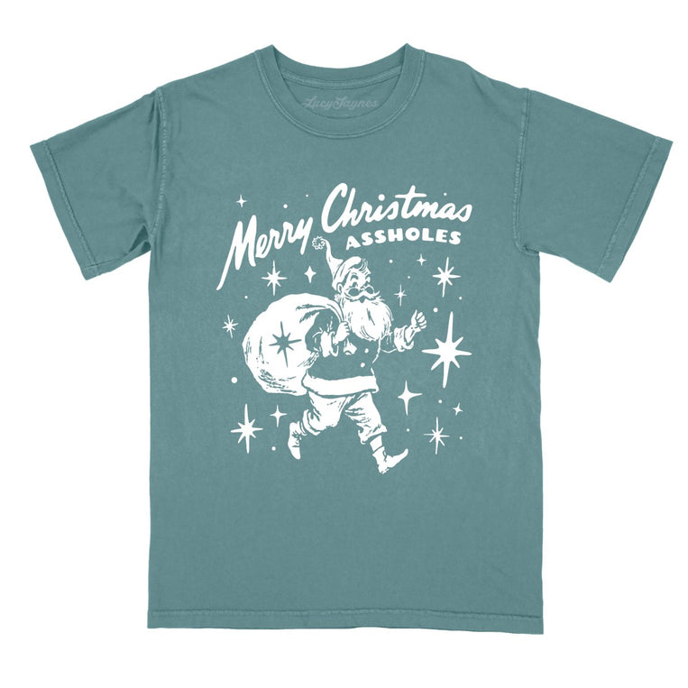 Merry Christmas Assholes - Blue Spruce - Comfort Colors Tee