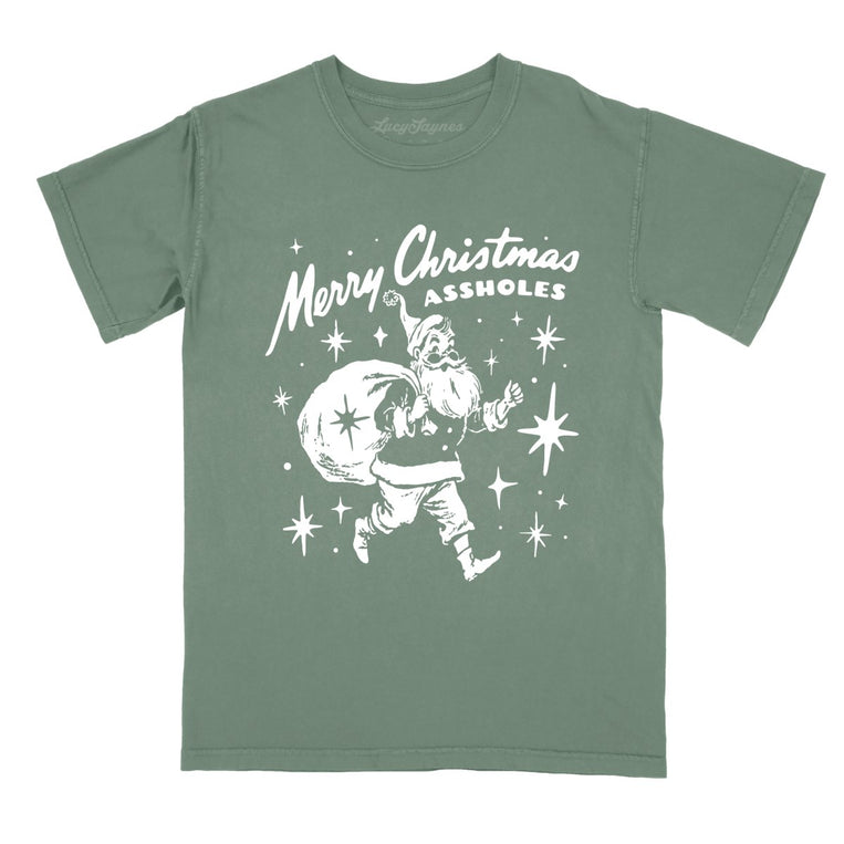 Merry Christmas Assholes - Moss - Comfort Colors Tee