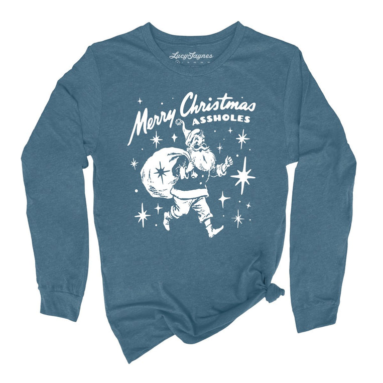 Merry Christmas Assholes - Heather Deep Teal - Unisex Long Sleeve T-Shirt