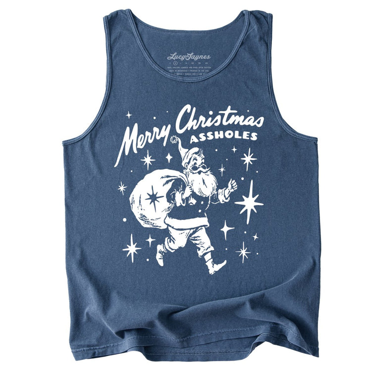 Merry Christmas Assholes Tank Top - Denim - Tank Top