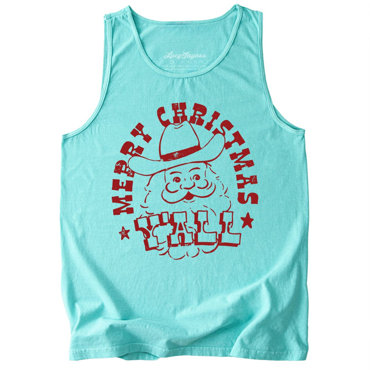 Merry Christmas Y'all Comfort Colors Graphic Tank Top - Chalky Mint