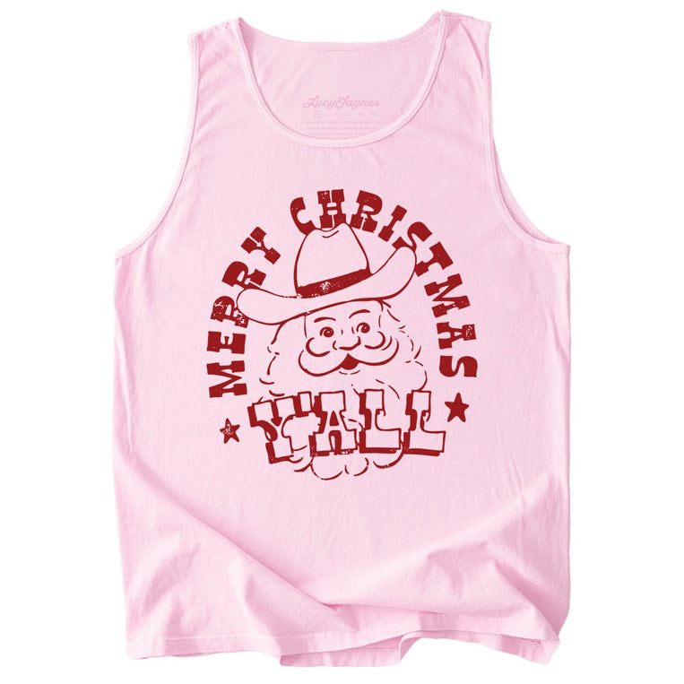 Merry Christmas Y'all Comfort Colors Graphic Tank Top - Blossom