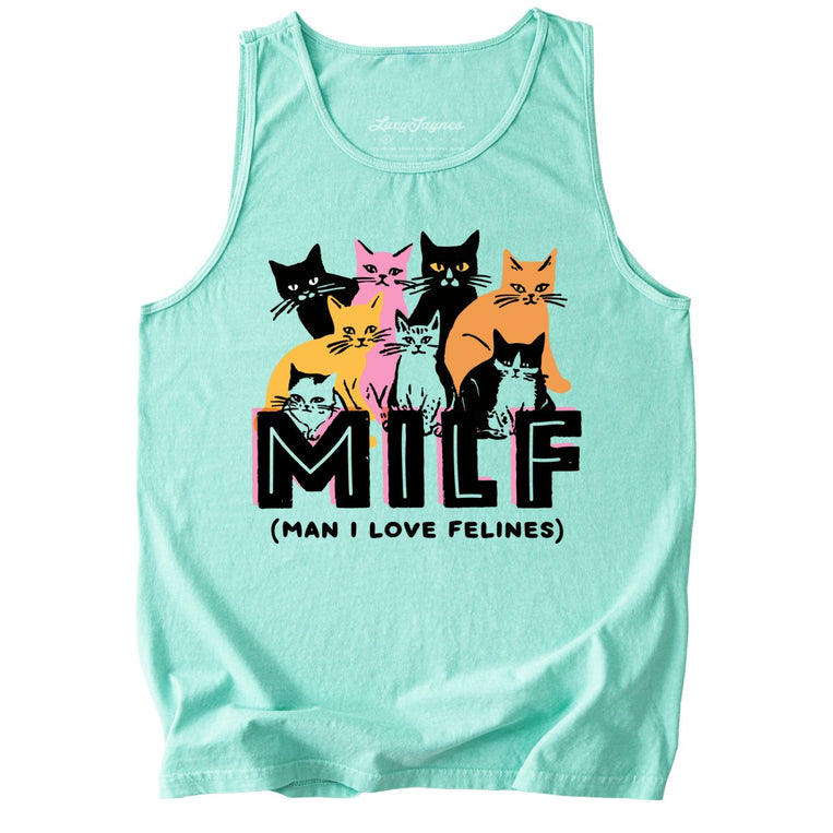 Milf Man I Love Felines Comfort Colors Graphic Tank Top - Island Reef