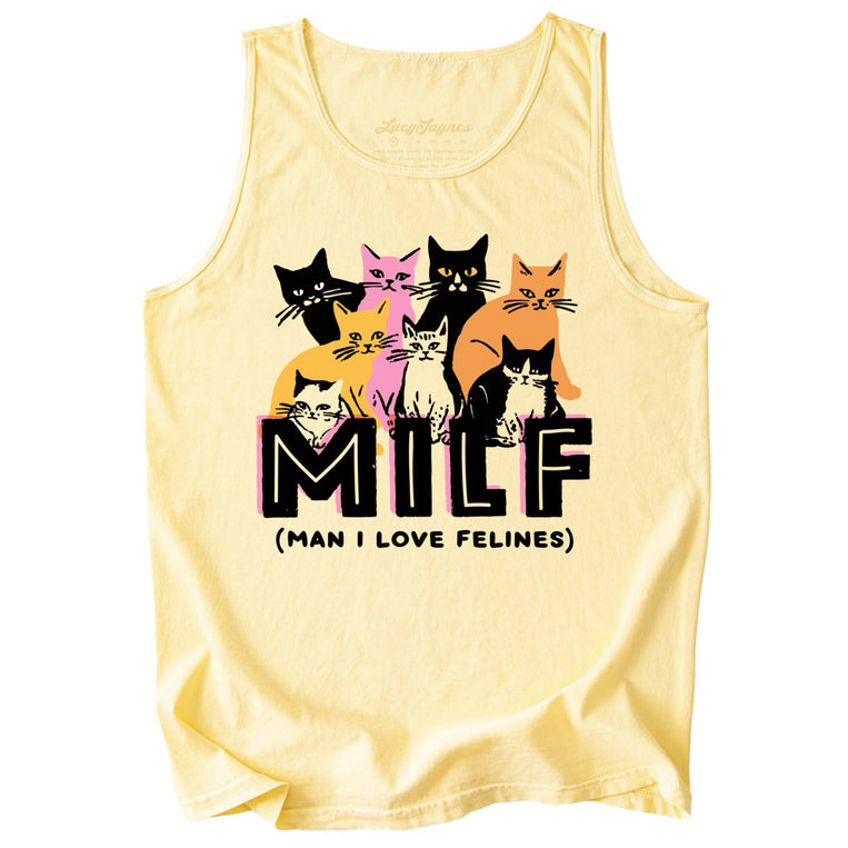 Milf Man I Love Felines Comfort Colors Graphic Tank Top - Butter
