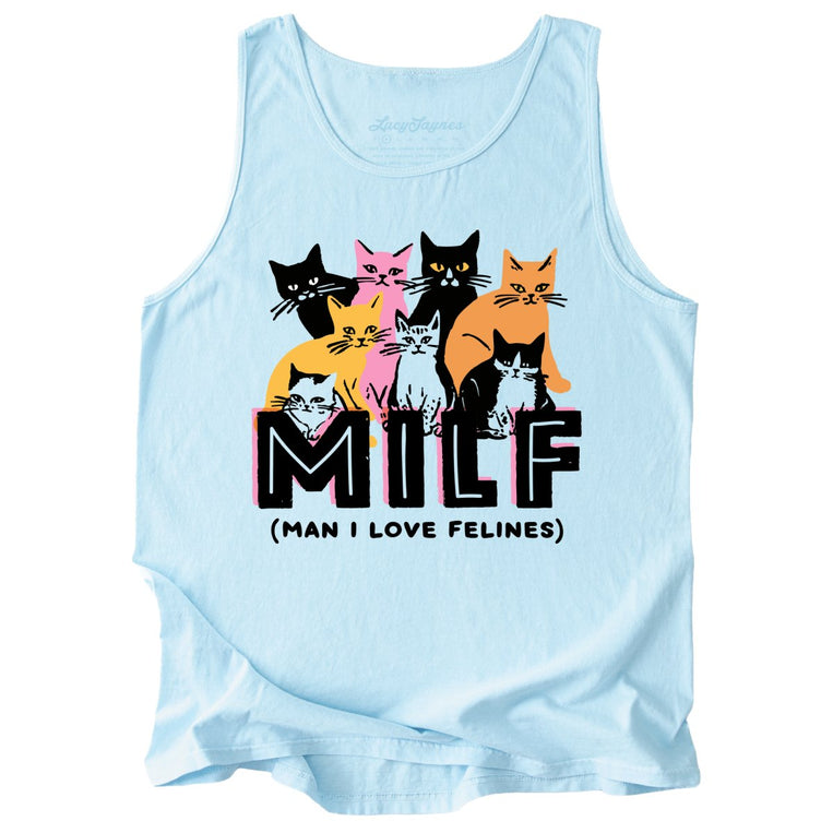 Milf Man I Love Felines Comfort Colors Graphic Tank Top - Chambray
