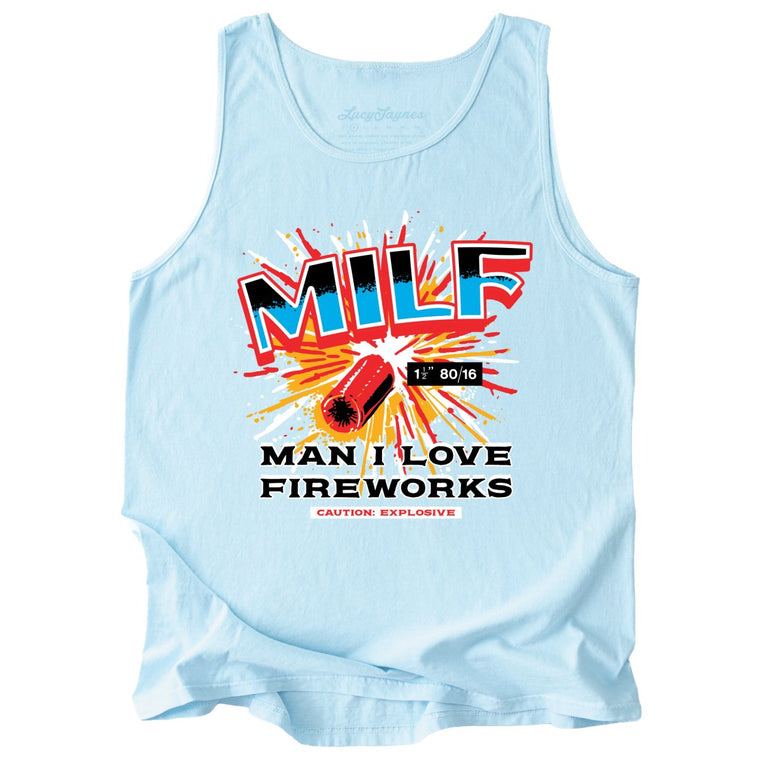 Man I Love Fireworks Comfort Colors Graphic Tank Top - Chambray