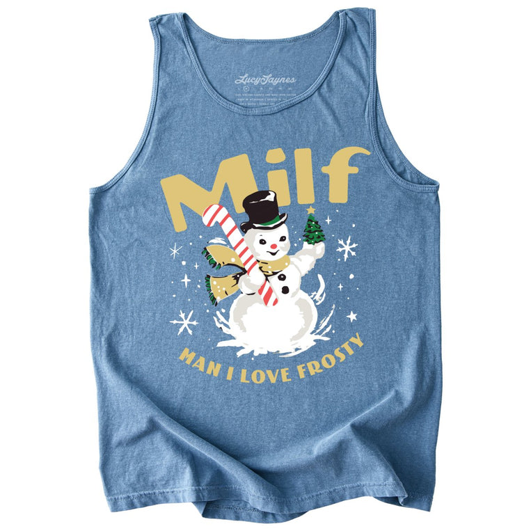 Man I Love Frosty Comfort Colors Graphic Tank Top - Blue Jean