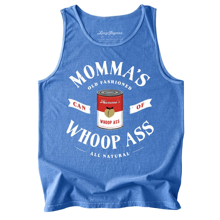 Momma's Can Of Whoop Ass Comfort Colors Graphic Tank Top - Flo Blue