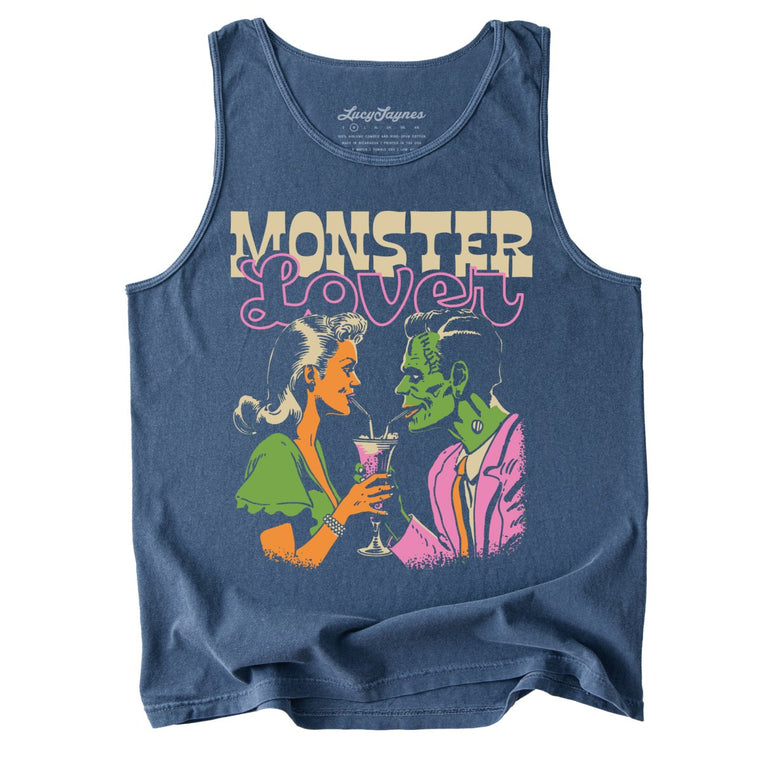 Monster Lover Comfort Colors Graphic Tank Top - Denim