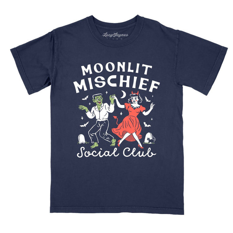 Moonlit Mischief Social Club - True Navy - Comfort Colors Tee
