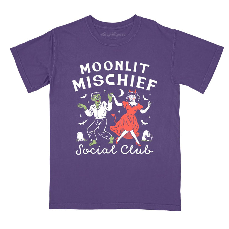 Moonlit Mischief Social Club - Grape - Comfort Colors Tee