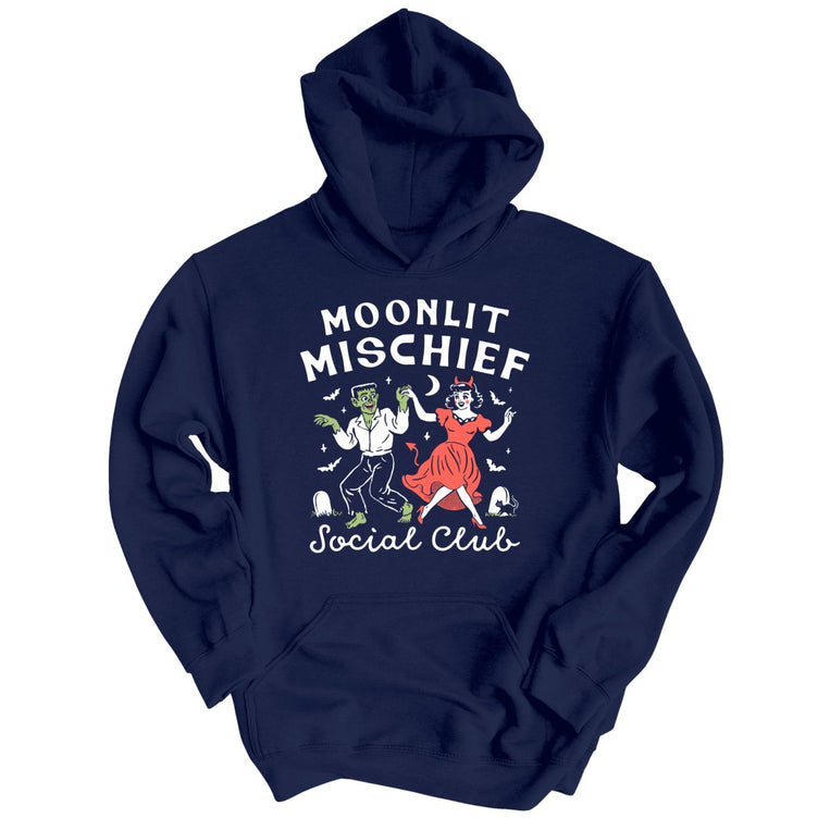 Moonlit Mischief Social Club - Navy - Unisex Hoodie