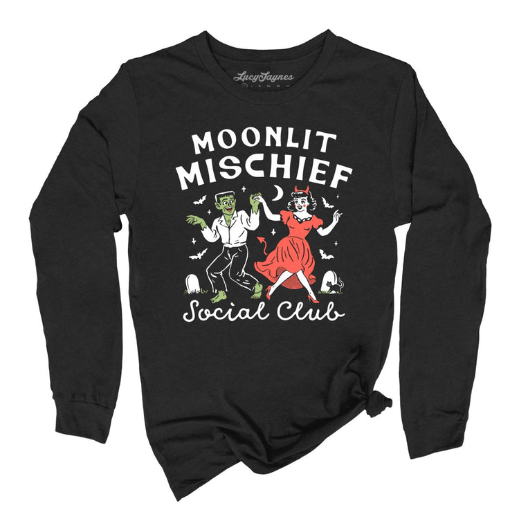 Moonlit Mischief Social Club - Black - Unisex Long Sleeve T-Shirt