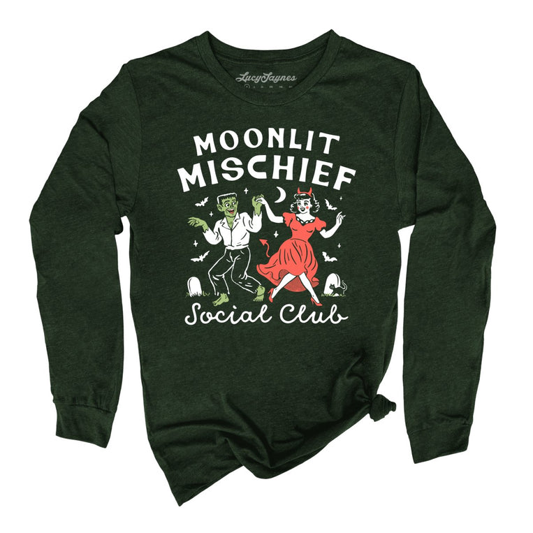 Moonlit Mischief Social Club - Heather Forest - Unisex Long Sleeve T-Shirt