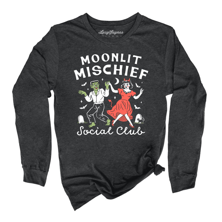 Moonlit Mischief Social Club - Dark Grey Heather - Unisex Long Sleeve T-Shirt