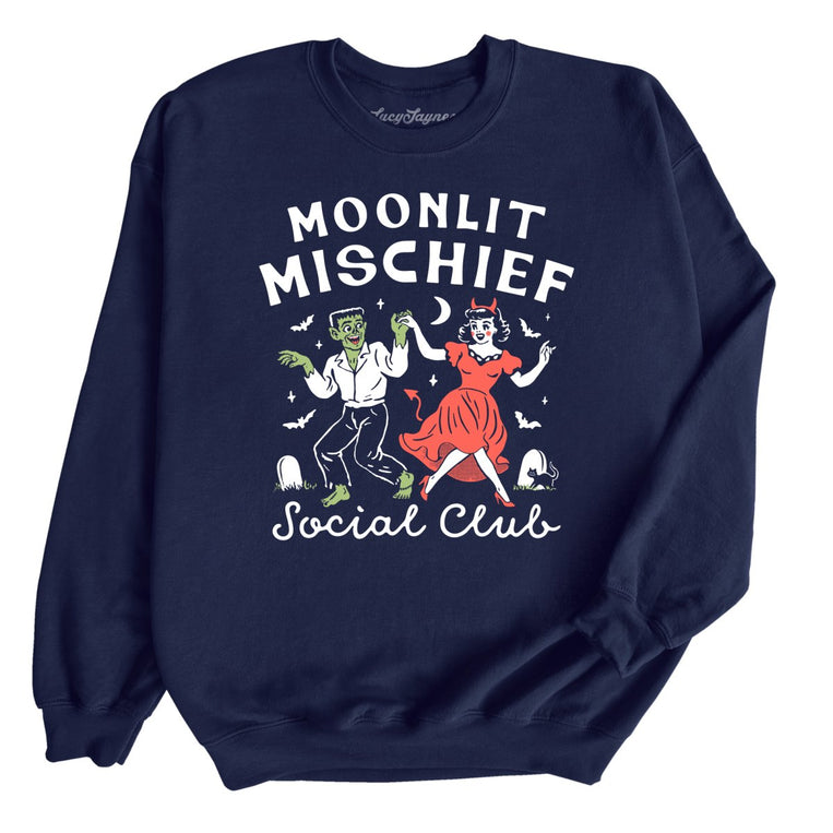 Moonlit Mischief Social Club - Navy - Unisex Sweatshirt