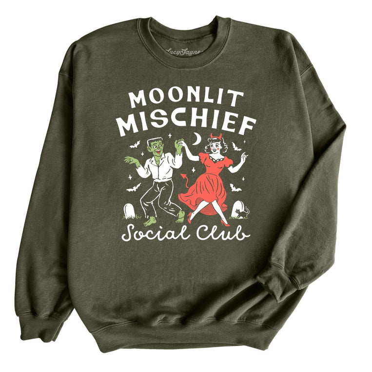 Moonlit Mischief Social Club - Military Green - Unisex Sweatshirt