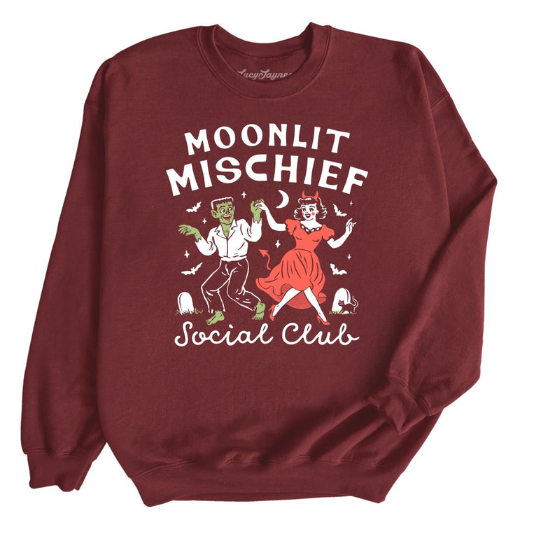 Moonlit Mischief Social Club - Maroon - Unisex Sweatshirt