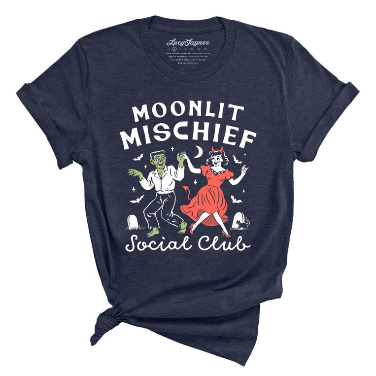 Moonlit Mischief Social Club - Heather Midnight Navy - Unisex T-Shirt