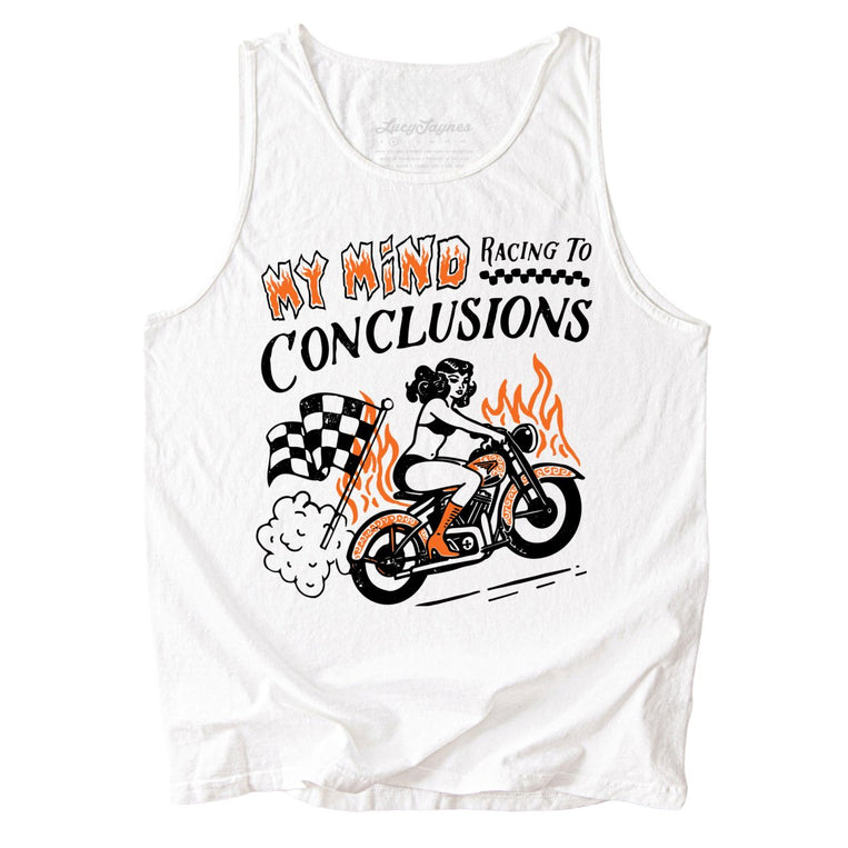 My Mind Racing To Conclusions Comfort Colors Graphic Tank Top - White
