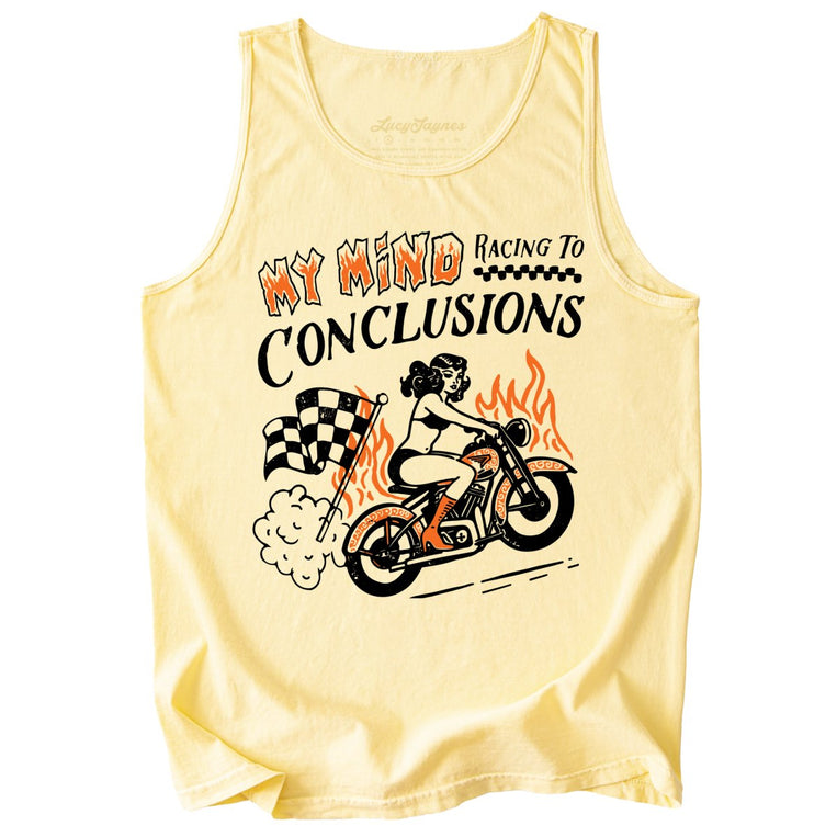 My Mind Racing To Conclusions Comfort Colors Graphic Tank Top - Butter